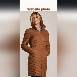 Land's End, Petite Large, rich ginger brown, Wanderwieght Packable Down Coat.